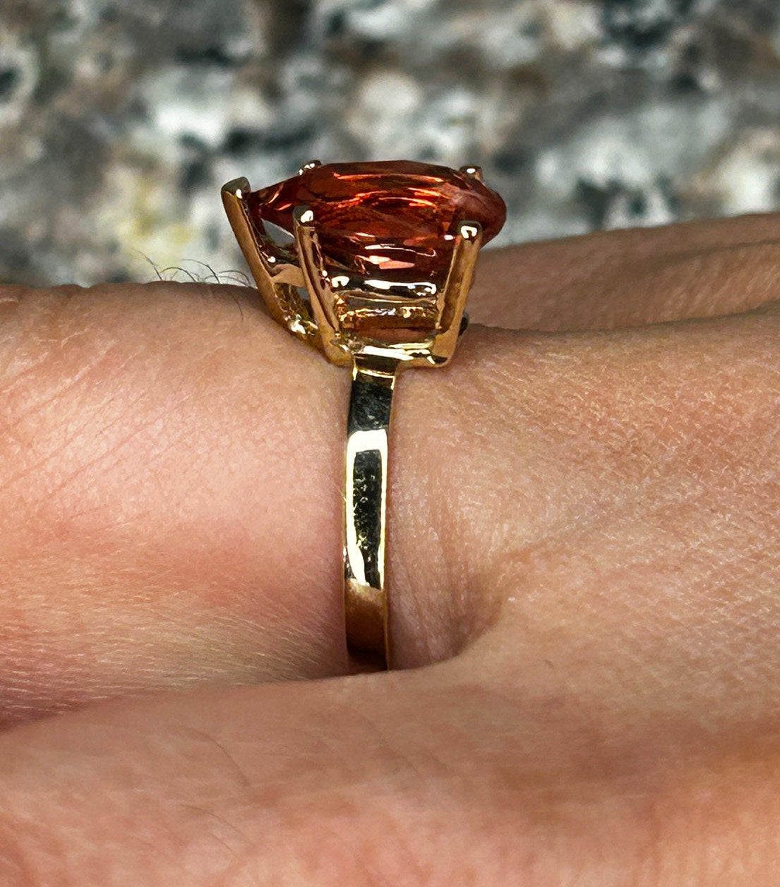 Red Oregon Sunstone Ring 1.7 Ct Pear