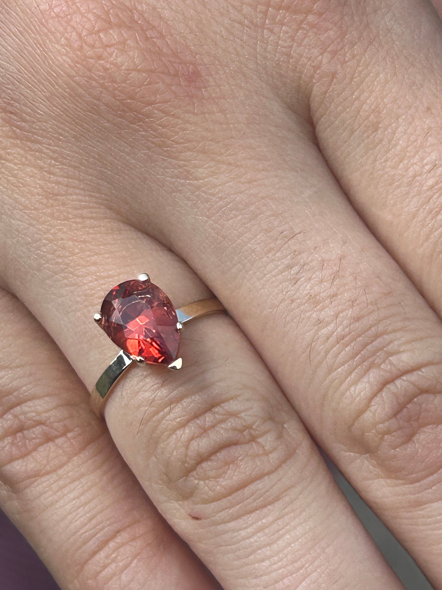 Red Oregon Sunstone Ring 1.7 Ct Pear