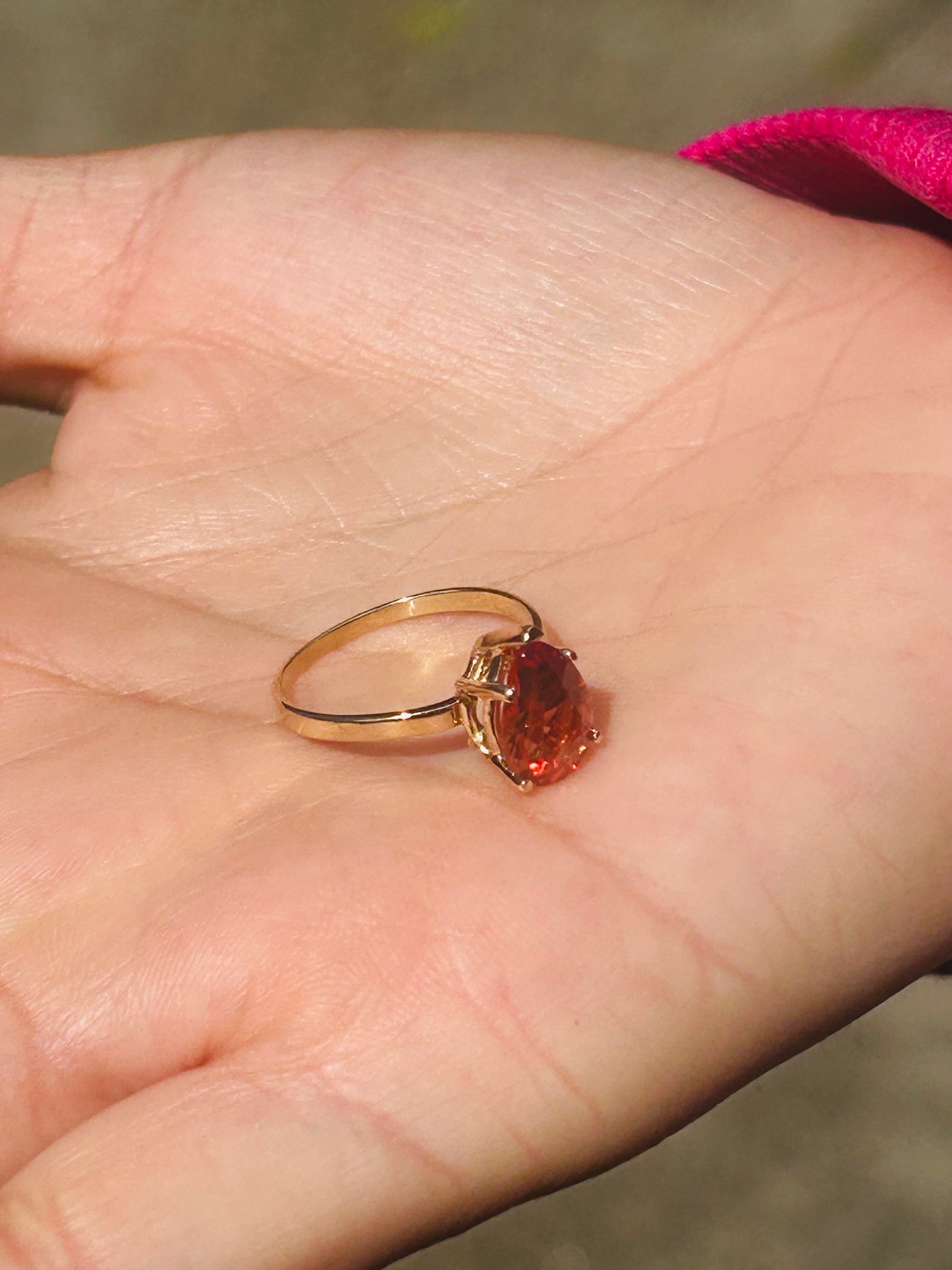 Red Oregon Sunstone Ring 1.7 Ct Pear