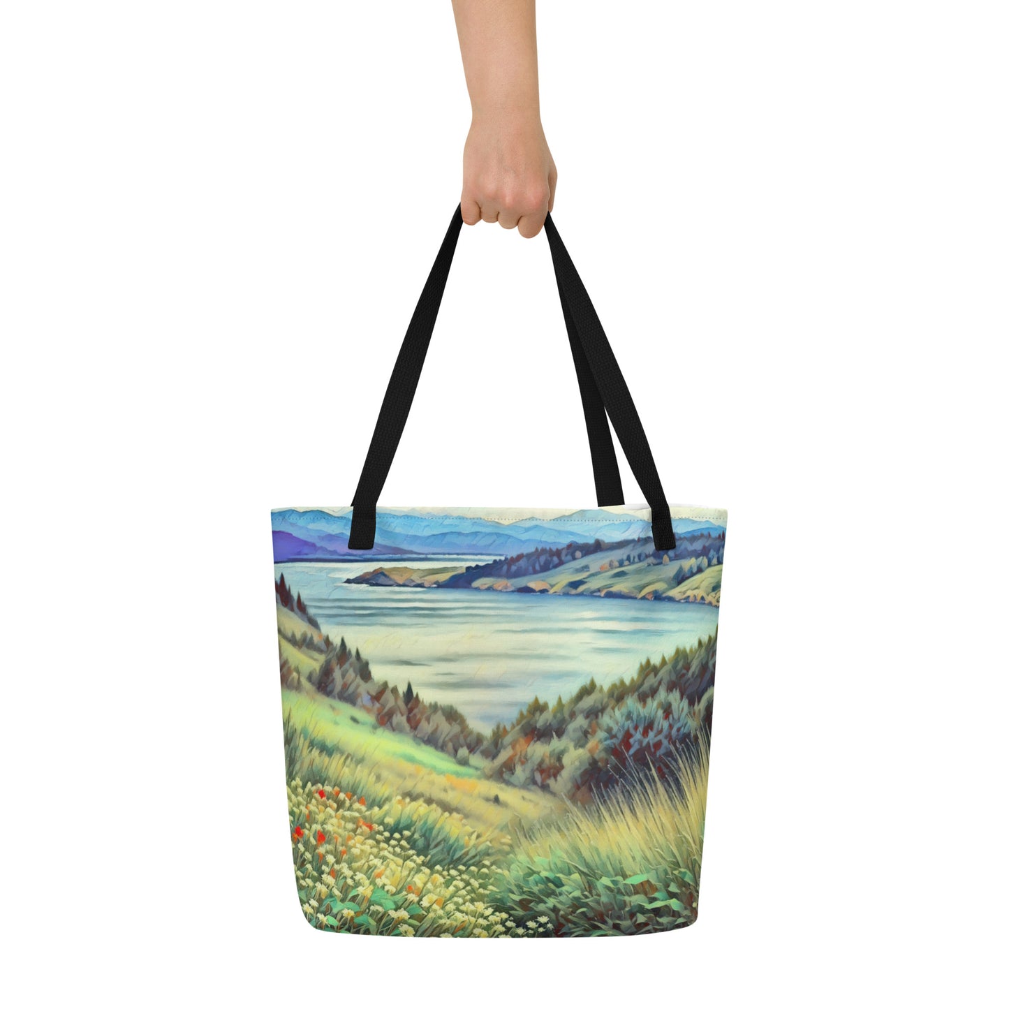 Columbia River - Digital Art - Large 16x20 Tote Bag W/Pocket
