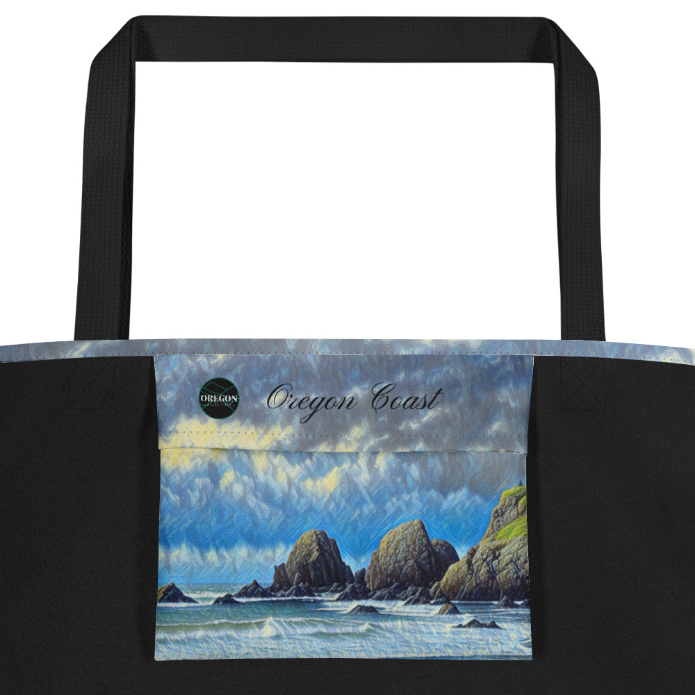 Oregon Coast - Digital Art - Large Tote Bag W/Pocket