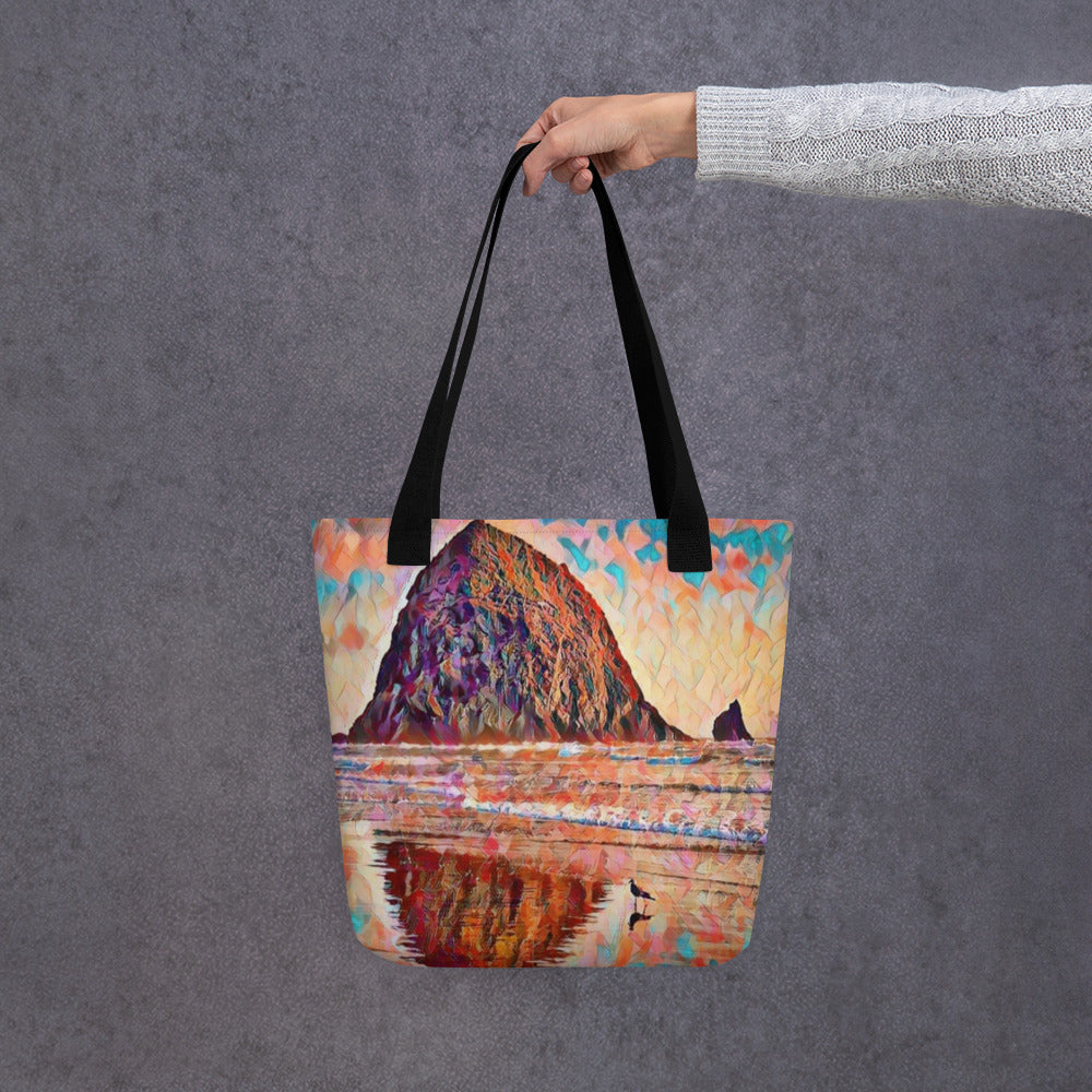 Haystack Rock - Oregon - Digital Art -Tote bag