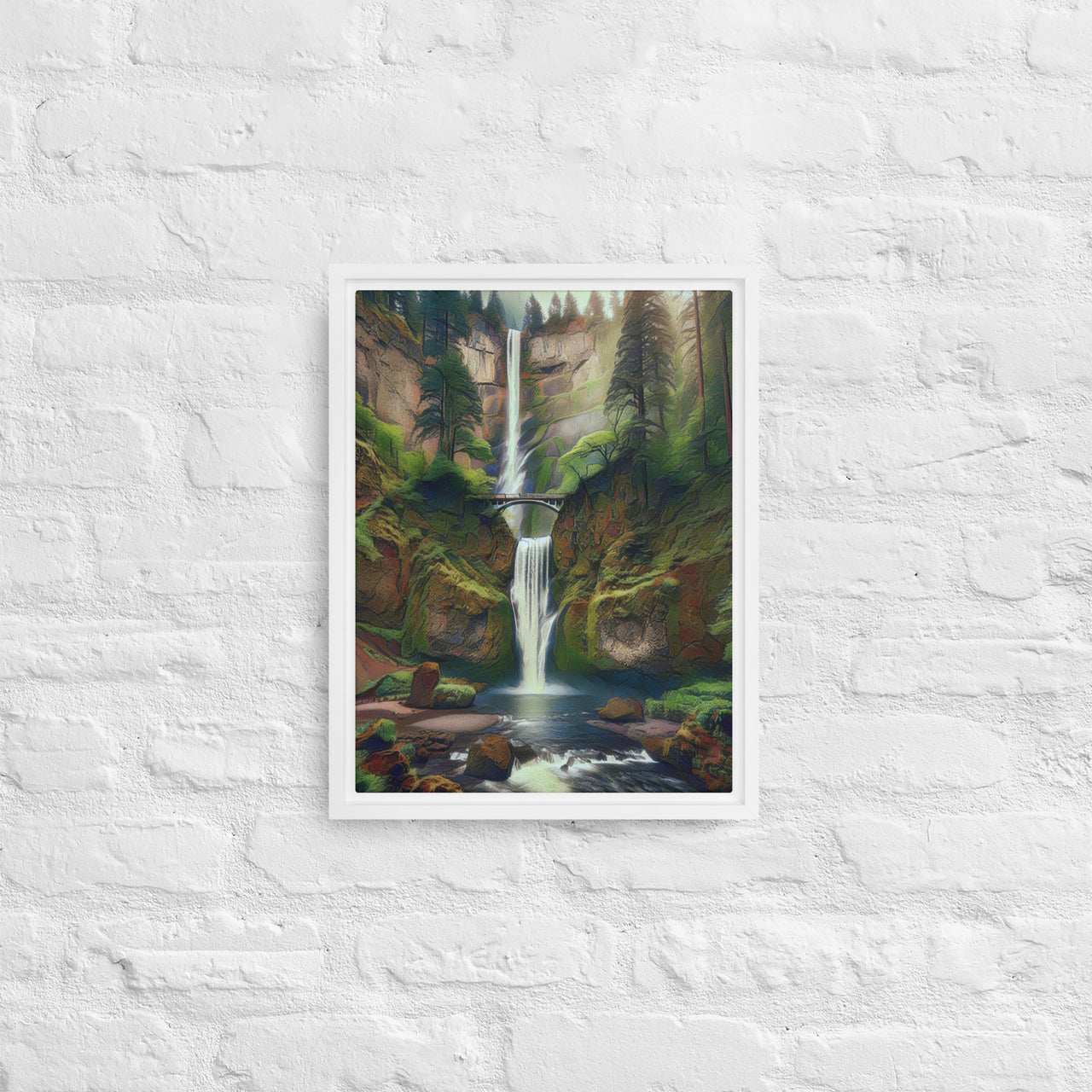 Multnomah Falls - Digital Art - Framed canvas - FREE SHIPPING