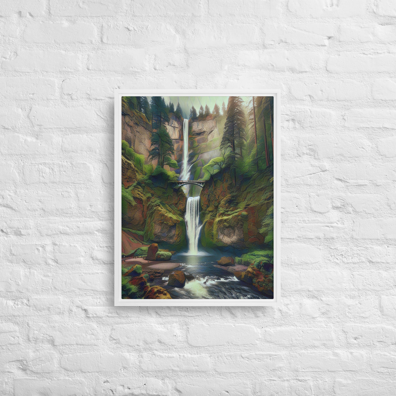 Multnomah Falls - Digital Art - Framed canvas - FREE SHIPPING