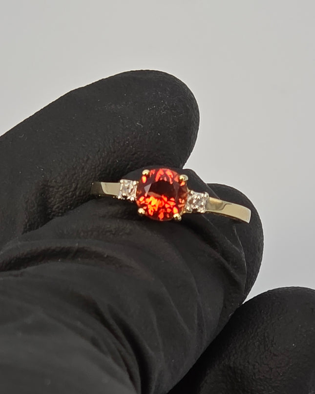 Red Oregon Sunstone .6 Ct Promise Ring W/Diamonds