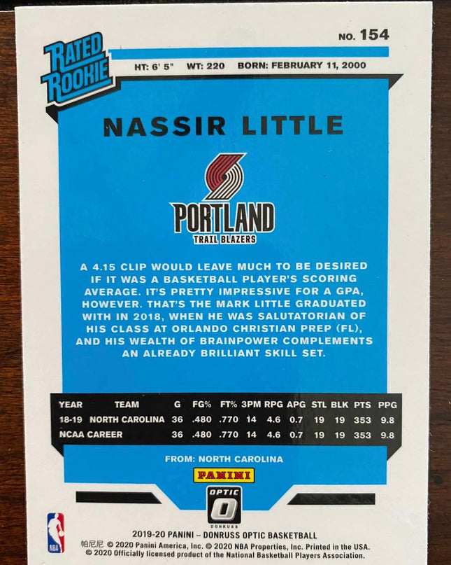 Nassir Little - 2019 - Donruss - Rated Rookie - No. 154