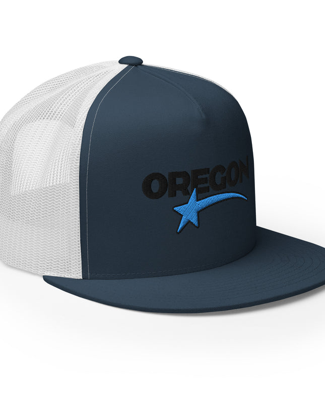 OREGON STAR/BLACK/BLUE - Embroidered - Trucker Cap