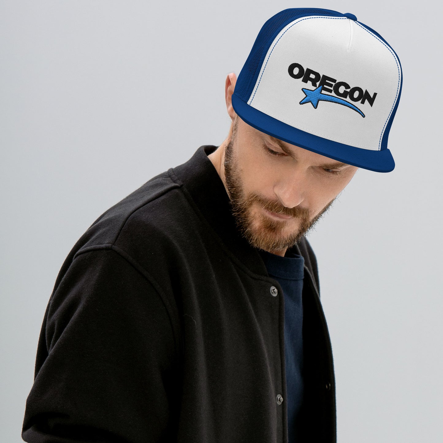 OREGON STAR/BLACK/BLUE - Embroidered - Trucker Cap