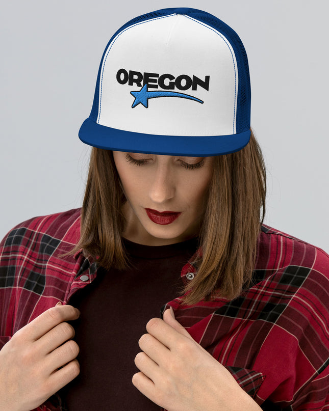 OREGON STAR/BLACK/BLUE - Embroidered - Trucker Cap