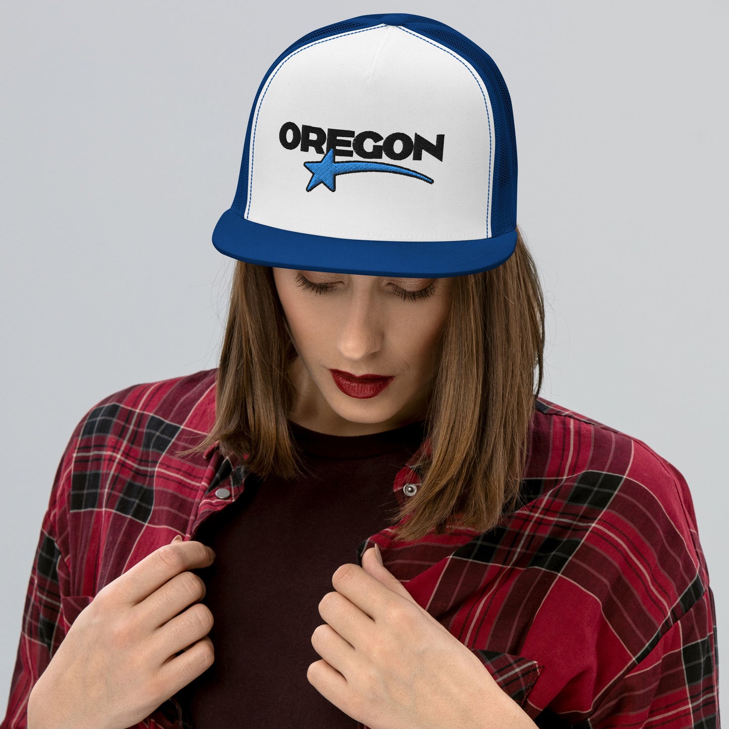 OREGON STAR/BLACK/BLUE - Embroidered - Trucker Cap