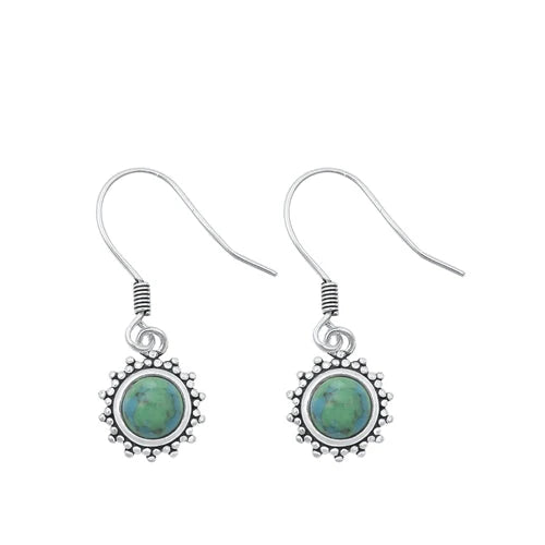 Sterling Silver Oxidized Genuine Turquoise Bali Style Earring - FREE SHIPPING