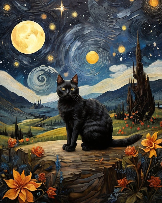Starry Black Cat Night - Jigsaw puzzle