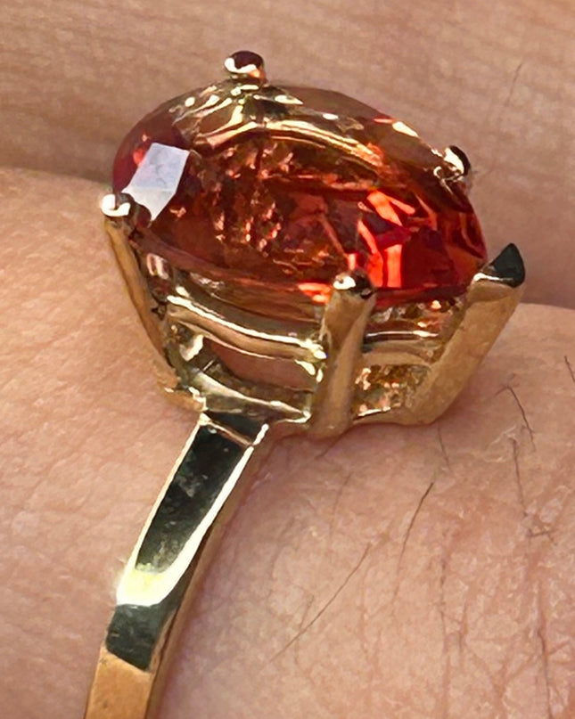 Red Oregon Sunstone Ring 1.7 Ct Pear