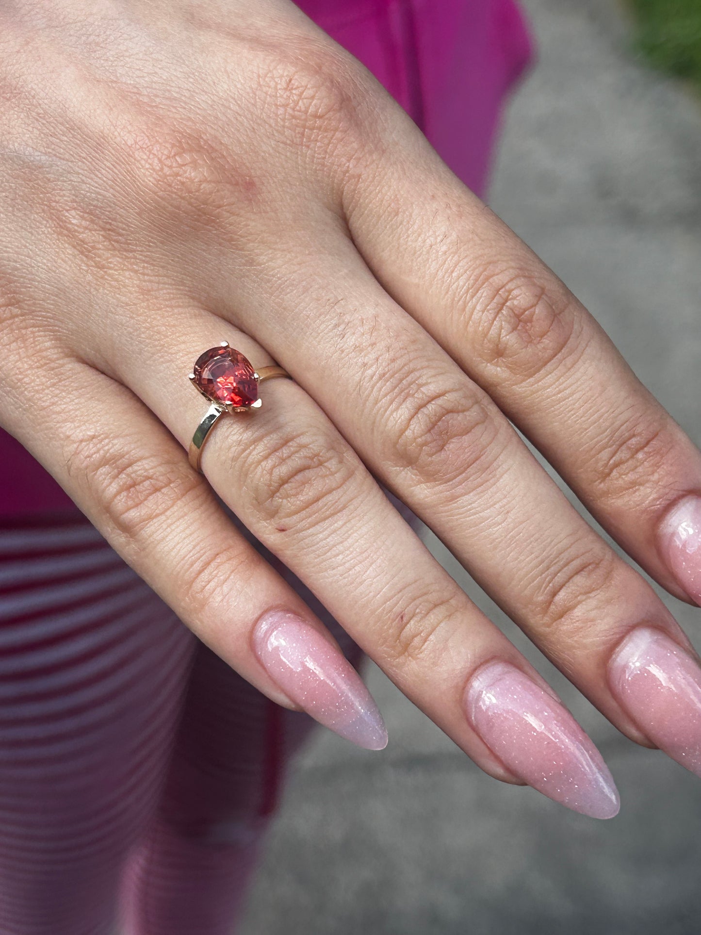 Red Oregon Sunstone Ring 1.7 Ct Pear