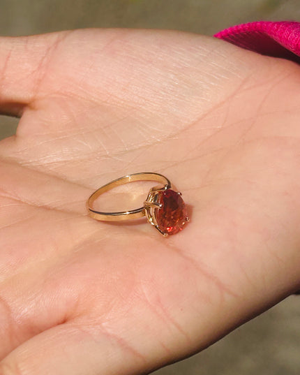 Red Oregon Sunstone Ring 1.7 Ct Pear