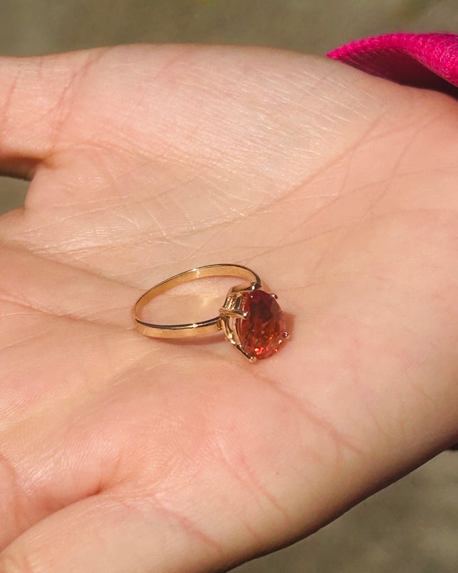 Red Oregon Sunstone Ring 1.7 Ct Pear