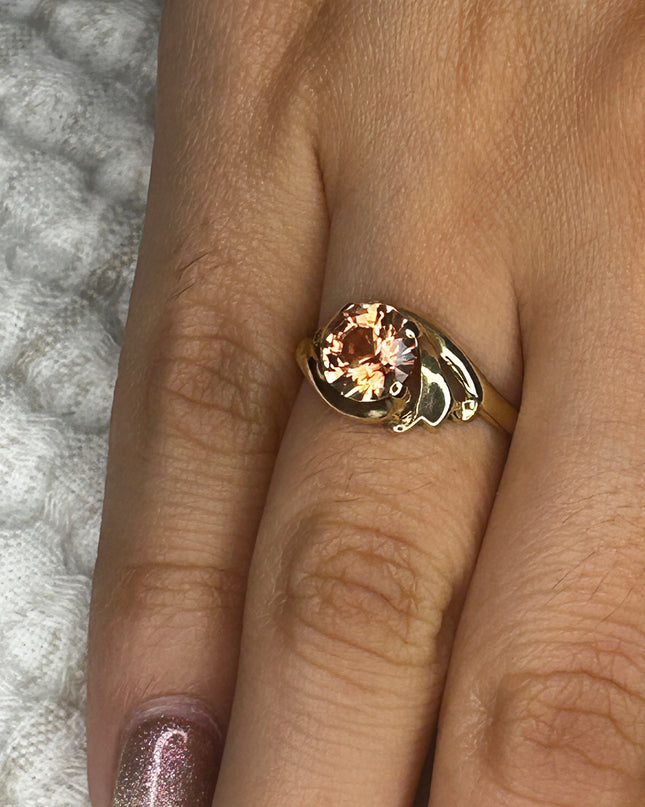 OREGON SUNSTONE RING 1.35 carat 7mm Round - Champagne, Schiller