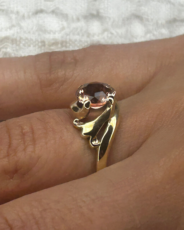 OREGON SUNSTONE RING 1.35 carat 7mm Round - Champagne, Schiller