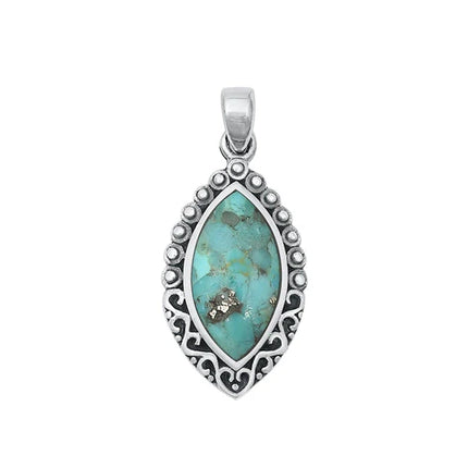 Sterling Silver Oxidized 25mm Genuine Turquoise Stone Pendant - FREE SHIPPING