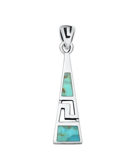 Sterling Silver Oxidized Aztec Genuine Turquoise Pendant Face Height-27mm - FREE SHIPPING
