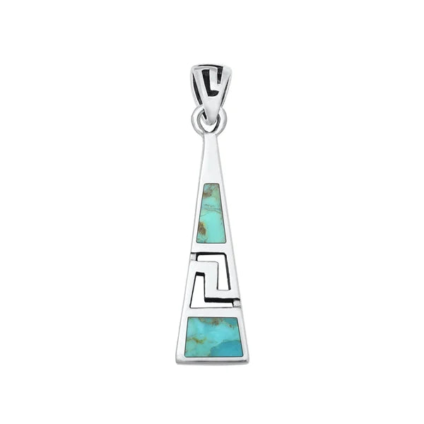 Sterling Silver Oxidized Aztec Genuine Turquoise Pendant Face Height-27mm - FREE SHIPPING