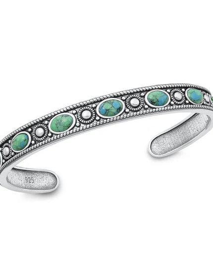 Sterling Silver Oxidized Genuine Turquoise Bangle Bracelet - FREE SHIPPING