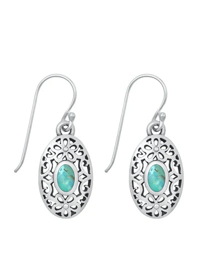 Sterling Silver Oxidized Genuine Turquoise Earrings - FREE SHIPPING