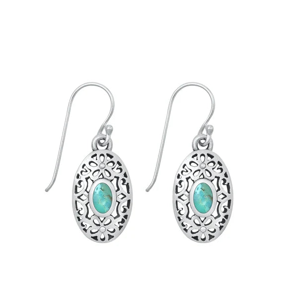 Sterling Silver Oxidized Genuine Turquoise Earrings - FREE SHIPPING