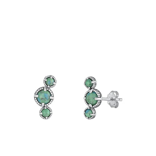 Sterling Silver Oxidized Genuine Turquoise Stud Earrings - FREE SHIPPING