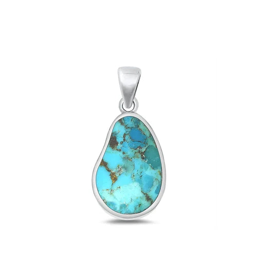 Sterling Silver Polished Genuine Turquoise Pear Pendant - FREE SHIPPING