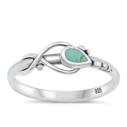 Sterling Silver Tear Drop Genuine Turquoise Ring - FREE SHIPPING