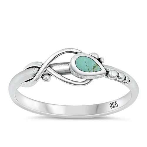 Sterling Silver Tear Drop Genuine Turquoise Ring - FREE SHIPPING