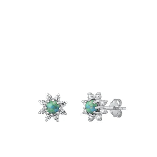 Sterling Silver Rhodium Plated Clear CZ Genuine Turquoise Earrings - FREE SHIPPING