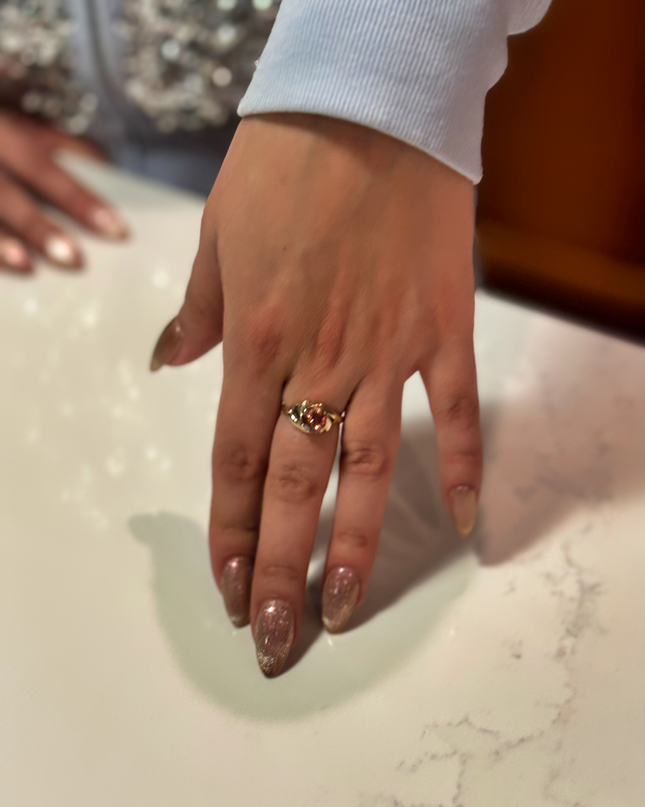 OREGON SUNSTONE RING 1.35 carat 7mm Round - Champagne, Schiller