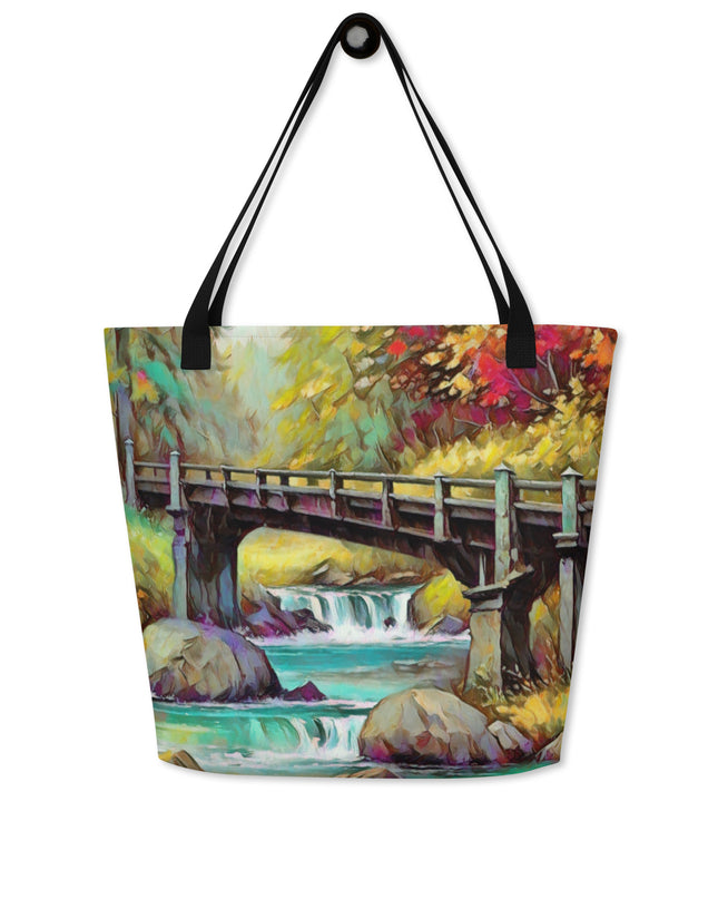 Oregon Bridge - Digital Art - Large 16x20 Tote Bag W/Pocket
