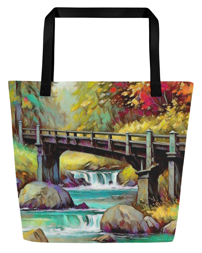 Oregon Bridge - Digital Art - Large 16x20 Tote Bag W/Pocket