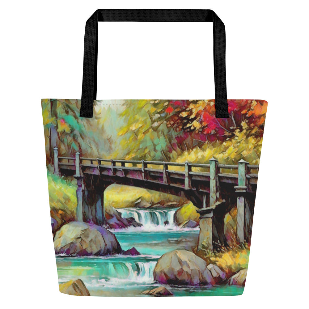 Oregon Bridge - Digital Art - Large 16x20 Tote Bag W/Pocket
