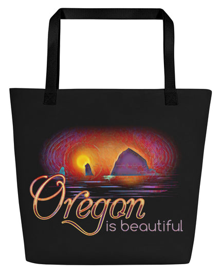 Oregon is Beautiful - Oregon - Digital Art - Large 16x20 Tote Bag W/Pocket