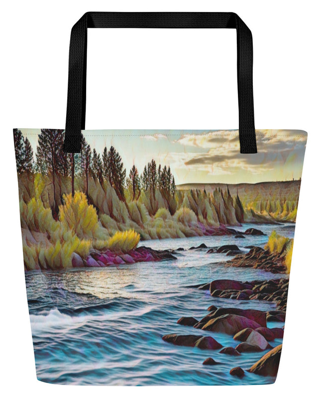 Oregon River - Digital Art - Large 16x20 Tote Bag W/Pocket
