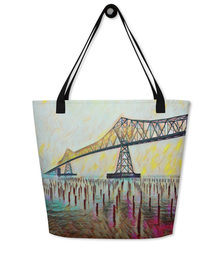 Astoria Bridge - Digital Art - Large 16x20 Tote Bag W/Pocket
