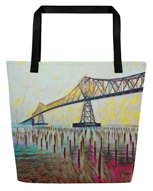 Astoria Bridge - Digital Art - Large 16x20 Tote Bag W/Pocket