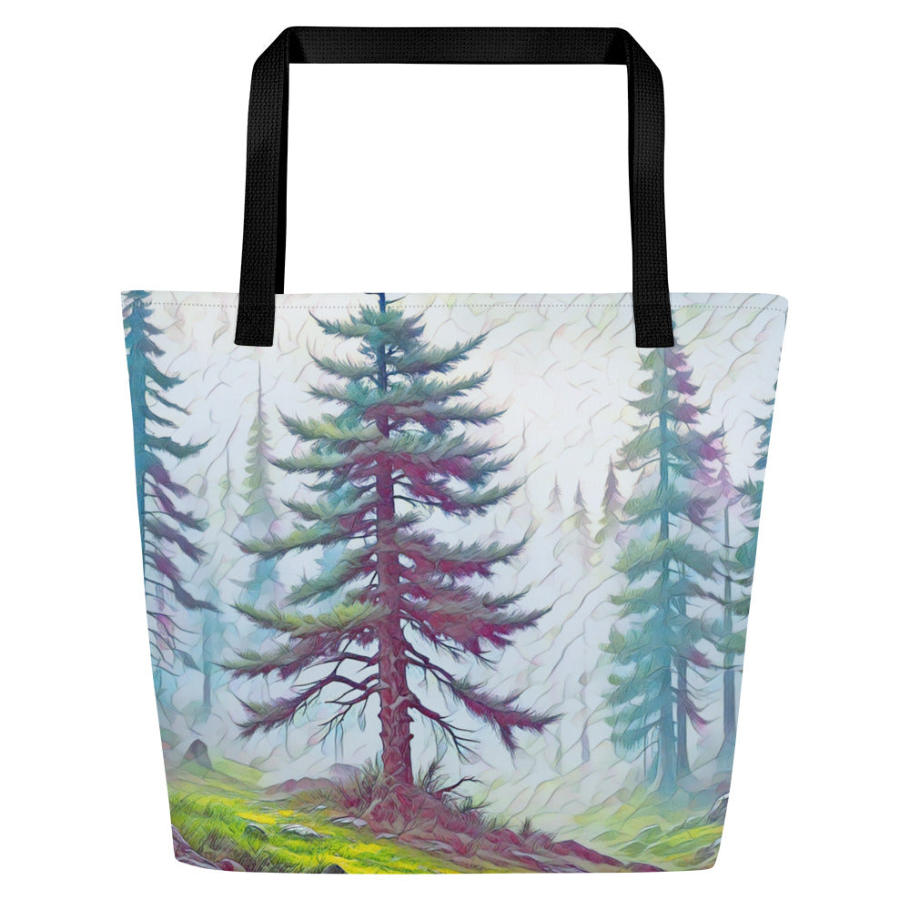 Into the Oregon Woods - Digital Art - Large 16x20 Tote Bag W/Pocket