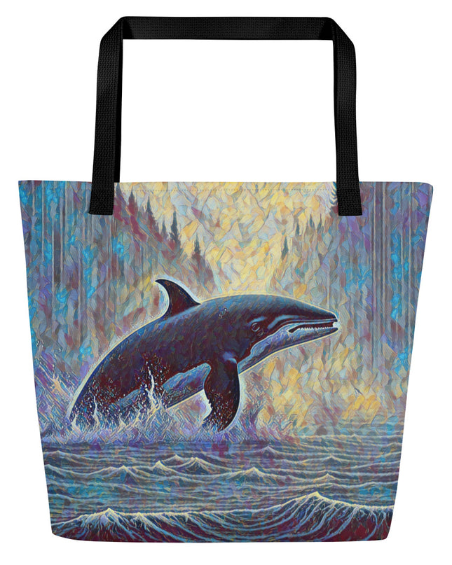Northwest Orca - Digital Art - Large 16x20 Tote Bag W/Pocket