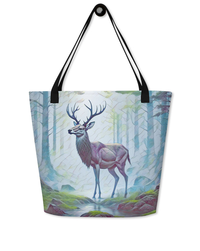 Oregon Deer in the Woods - Digital Art - Large 16x20 Tote Bag W/Pocket $34.95