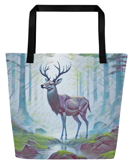 Oregon Deer in the Woods - Digital Art - Large 16x20 Tote Bag W/Pocket $34.95