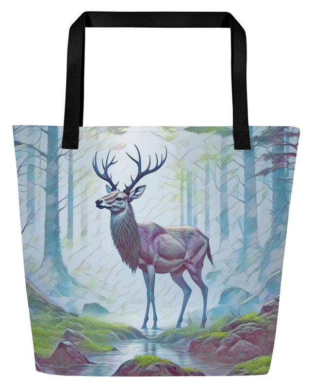 Oregon Deer in the Woods - Digital Art - Large 16x20 Tote Bag W/Pocket $34.95