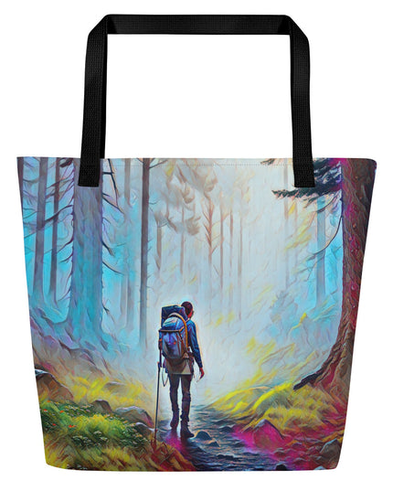Hiking the Oregon Woods - Digital Art - Large 16x20 Tote Bag W/Pocket