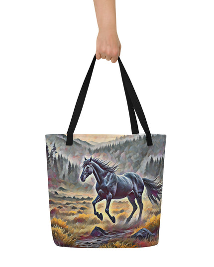 Oregon Running Horse - Digital Art - Large 16x20 Tote Bag W/Pocket