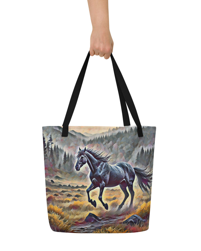 Oregon Running Horse - Digital Art - Large 16x20 Tote Bag W/Pocket