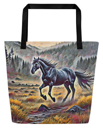 Oregon Running Horse - Digital Art - Large 16x20 Tote Bag W/Pocket